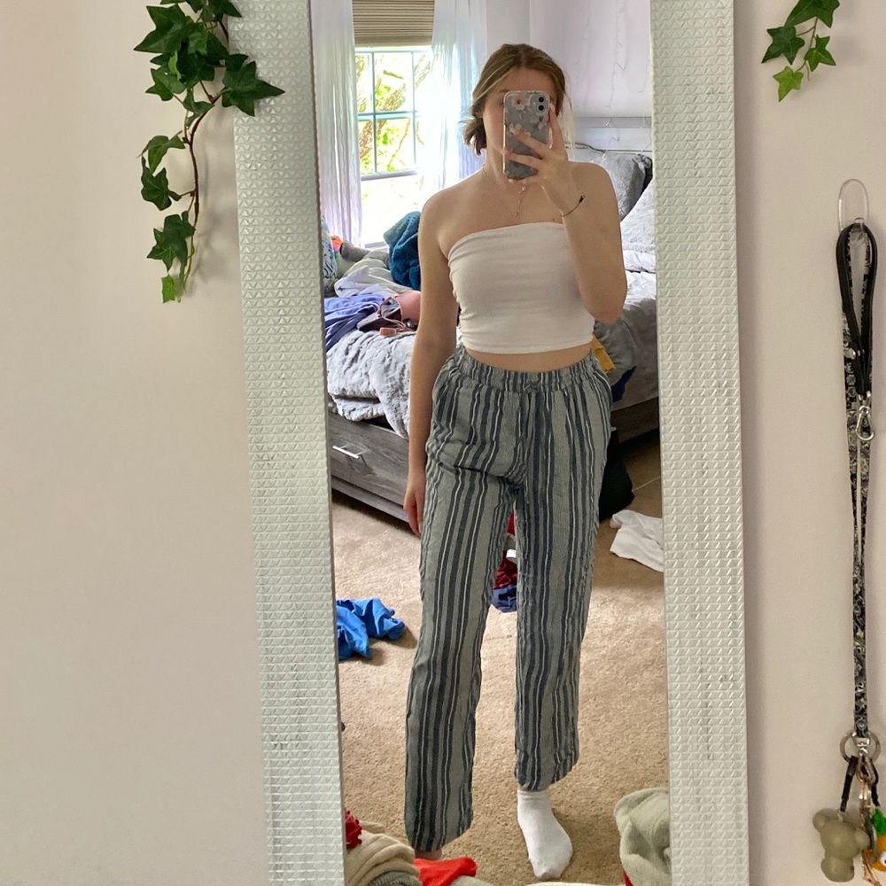 blue striped pants
